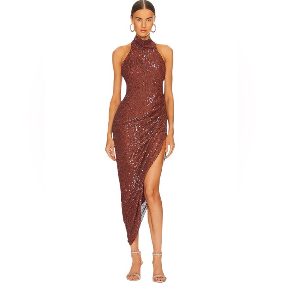 NWT IN THE MOOD FOR LOVE MARISSA HALTER NECK COCKTAIL DRESS IN  CHOCOLATE $710 - Picture 2 of 10
